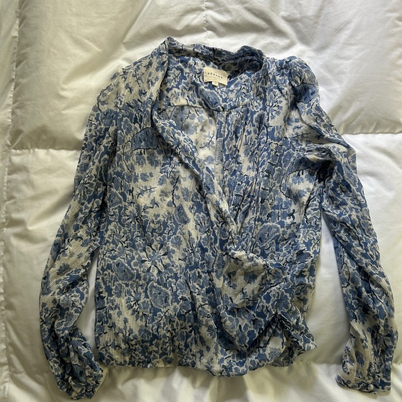 Sezane Abelia Foral Blue Wrap Top in Alacazar - Picture 5 of 8